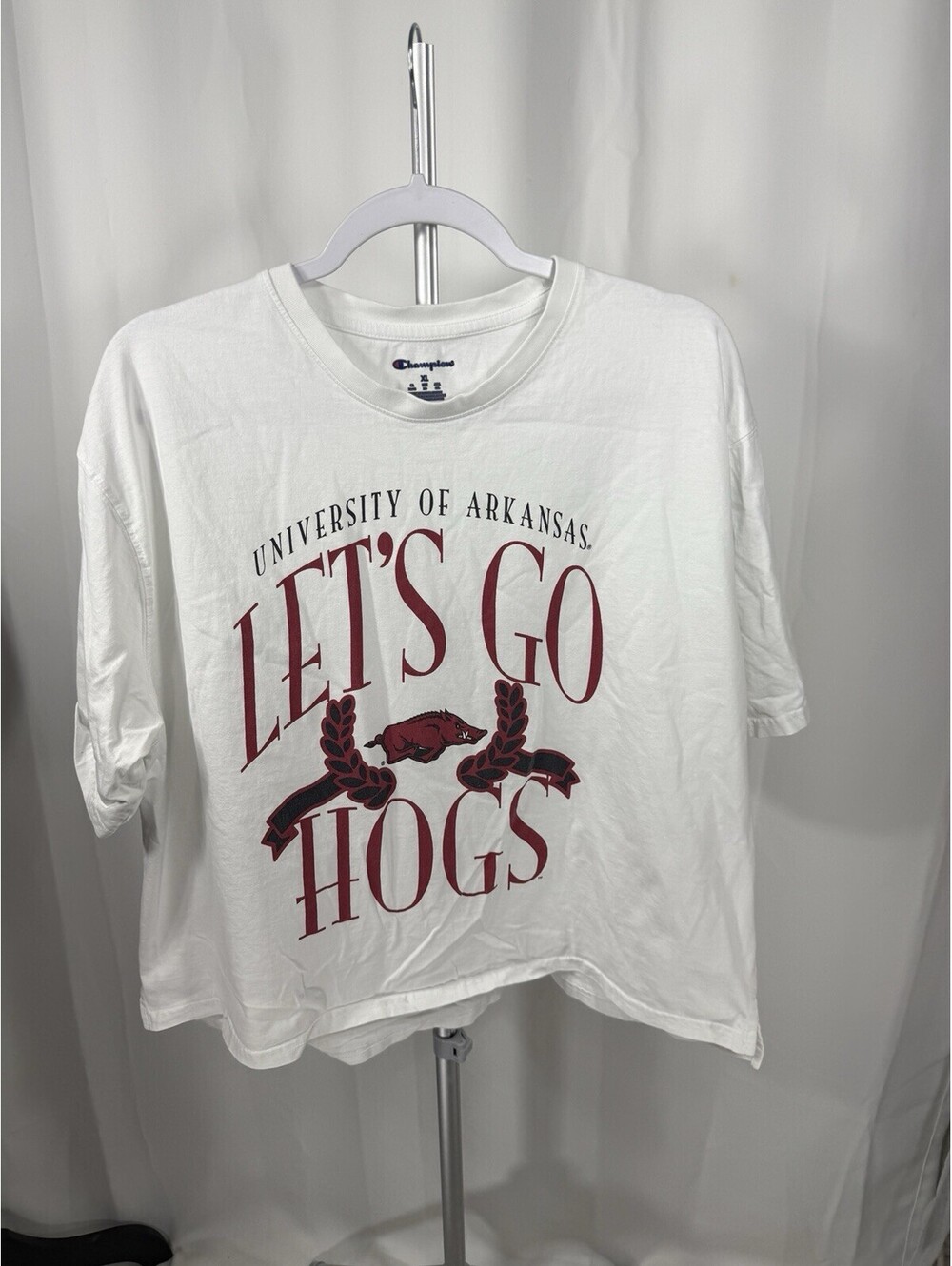 Champion Arkansas Razorbacks Lets Go Hogs Boxy Tee XL White College Game Day Top